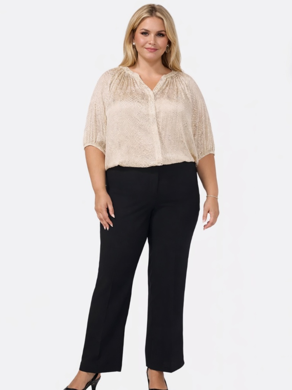 Vince Camuto Plus Size 2X Printed Split-Neck Button-Front Blouse NWT